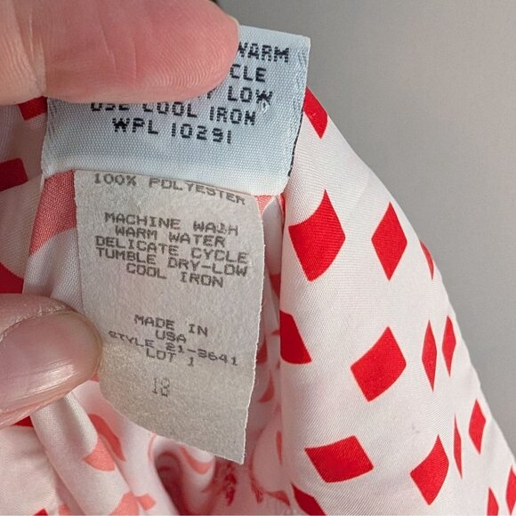 Vintage Terry Chicago Red & White Geometric Print Button Down Blouse 12 USA Made - Picture 6 of 7